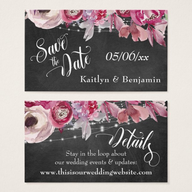 Save the Date Chalkboard Lights Blumendetails (Vorne & Hinten)
