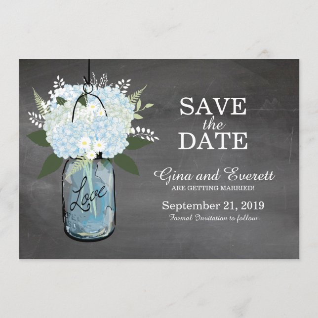 Save The Date Chalkboard Mason Jar Hydrangeas | ENREGISTRER LA D (Devant)