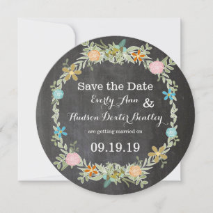 Save The Date Chalkboard Mint rose Aqua Floral Garland Mariage