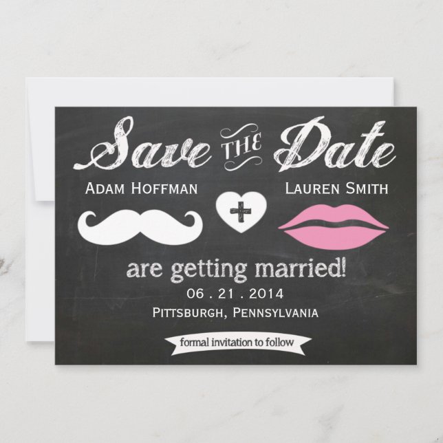 Save The Date Chalkboard Moustache et lèvres Enregistrer la date (Devant)