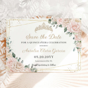 Save The Date Champagne Blush ivoire Floral Quinceañera Sweet 16