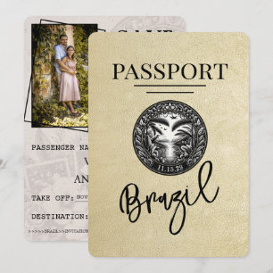 Save The Date Champagne Brésil Passeport Enregistrer La Date