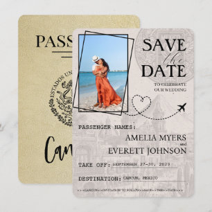 Save The Date Champagne Cancun Passeport Enregistrer La Date