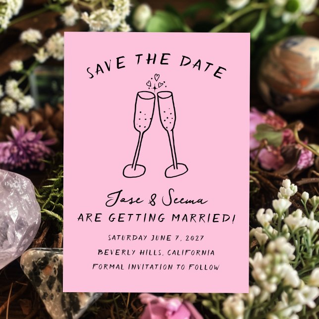 Save The Date Champagne Cheers Main Drate Cute Custom (Champagne Cheers Hand Drawn Cute Custom Save The Date
)
