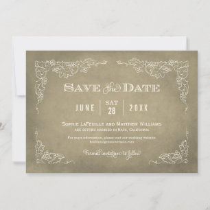 Save The Date Champagne Gold Vintage Vignoble Rustique Mariage