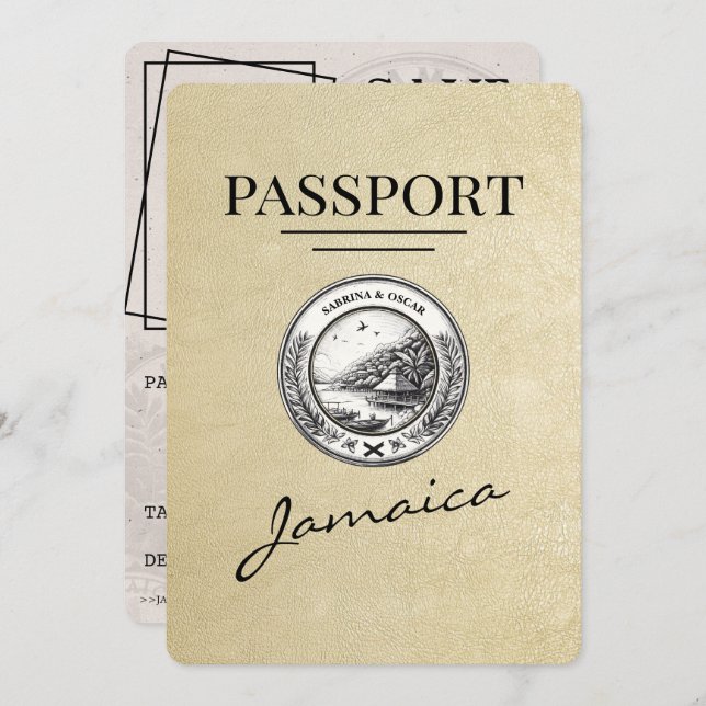 Save The Date Champagne Jamaïque Passeport Enregistrer La Date (Devant / Derrière)