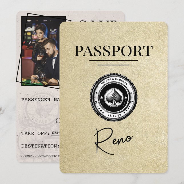 Save The Date Champagne Reno Passeport Enregistrer La Date (Devant / Derrière)