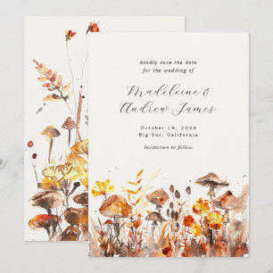 Save The Date Champignons Chute Fleurs Sauvages Calligraphie Mar