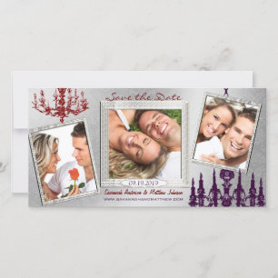 Save The Date Chandelier Argent Damask Rouge & Plum Enregistrer