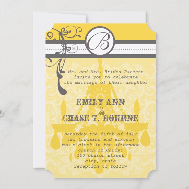 Save The Date Chandelier gris et jaune funky Enregistrer la date (Dos)