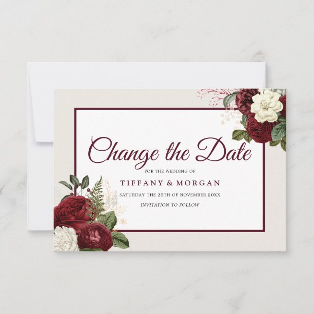 Save The Date Changement de date de mariage floral romantique en (Devant)