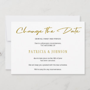 Save The Date Changement de date de mariage paillettes or élégan