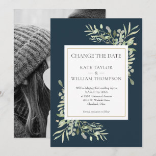 Save The Date Changement de date de mariage photo bleu mer profo