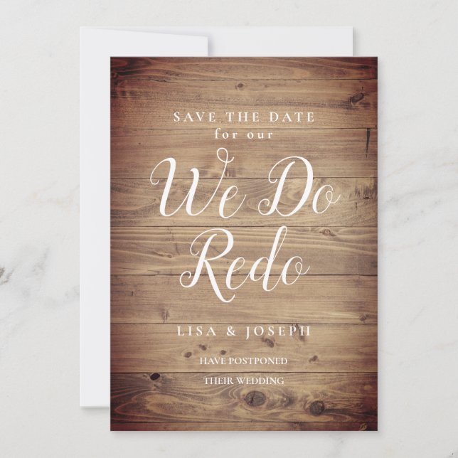 Save The Date Changement de date en bois rustique, écriture diff (Devant)