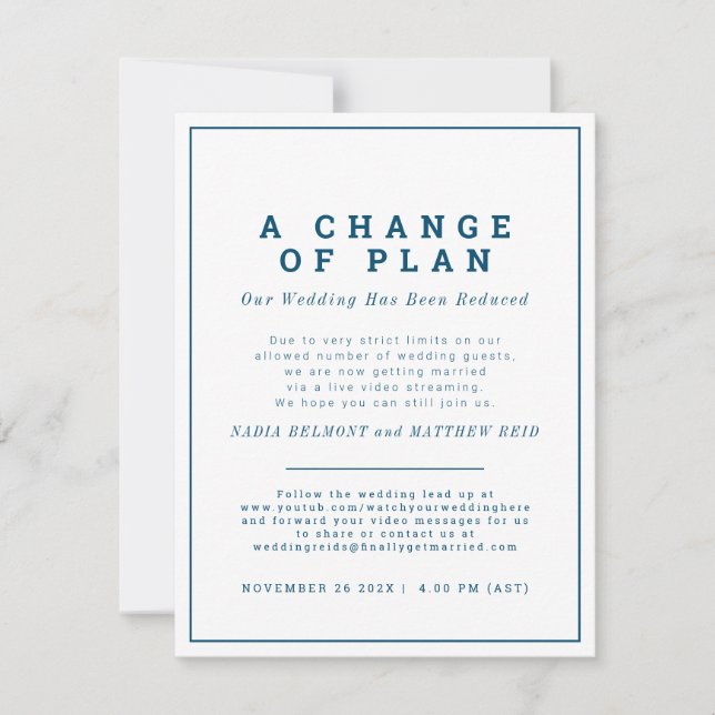 Save The Date Changement de plan de mariage, désinvitation en di (Devant)