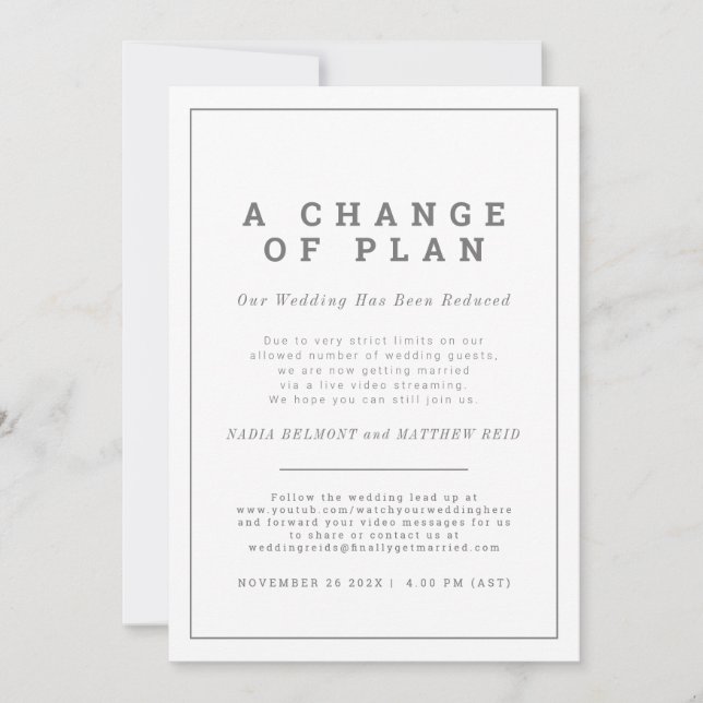 Save The Date Changement de plan de mariage désinvitation mainte (Devant)