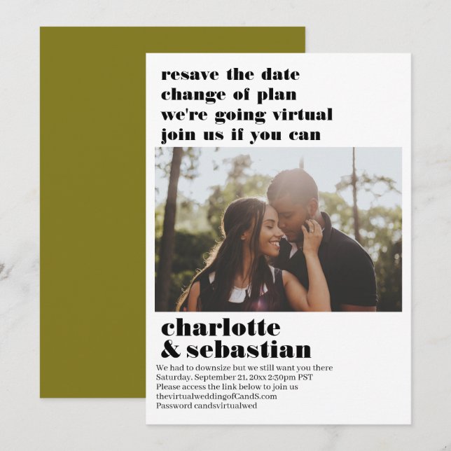 Save The Date Changement de plan Mariage virtuel Enregistrer la  (Devant / Derrière)