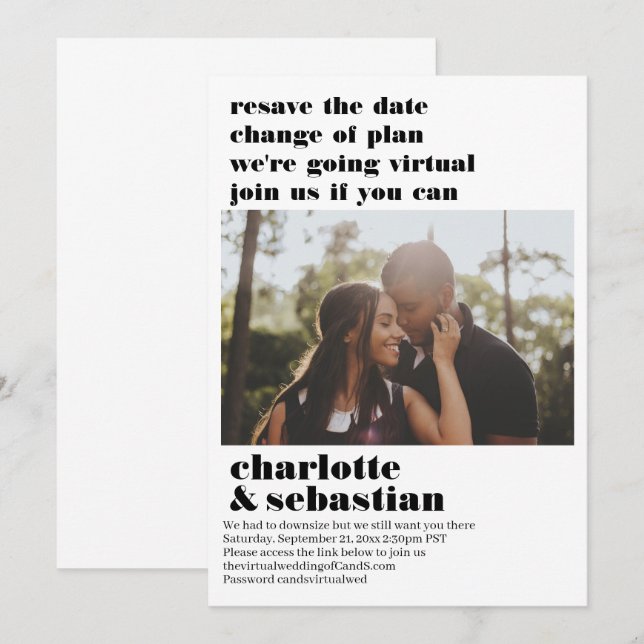 Save The Date Changement de plan Mariage virtuel Enregistrer la  (Devant / Derrière)