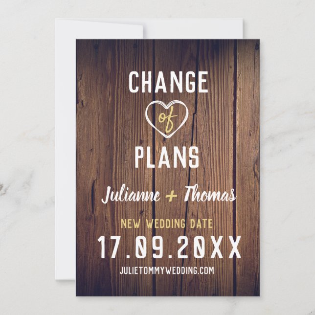 Save The Date Changement de plans de script personnalisé en bois (Devant)