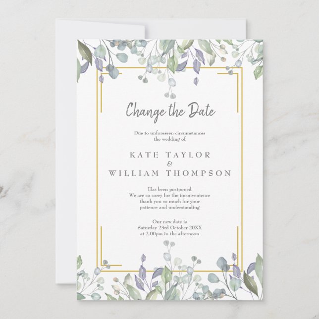 Save The Date Changer la date aquarelle vert Floral (Devant)