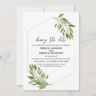 Save The Date Changer la date mariage verdure et cadre doré