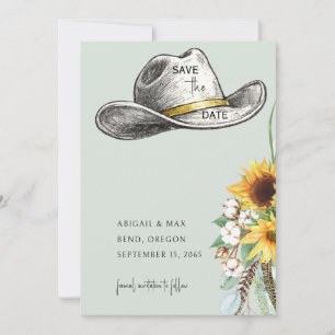Save The Date Chapeau de Cowboy Sage Fleur de Tournesol Mariage