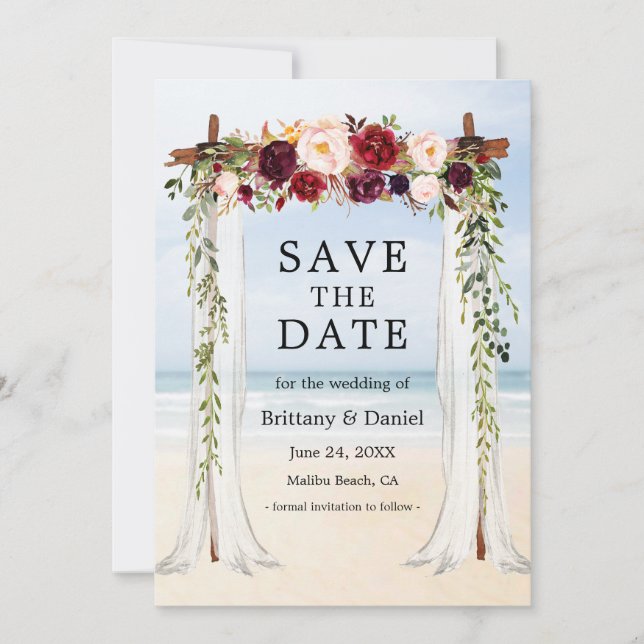 Save The Date Chapiteau de plage de mariage aquarelle floral bur (Devant)