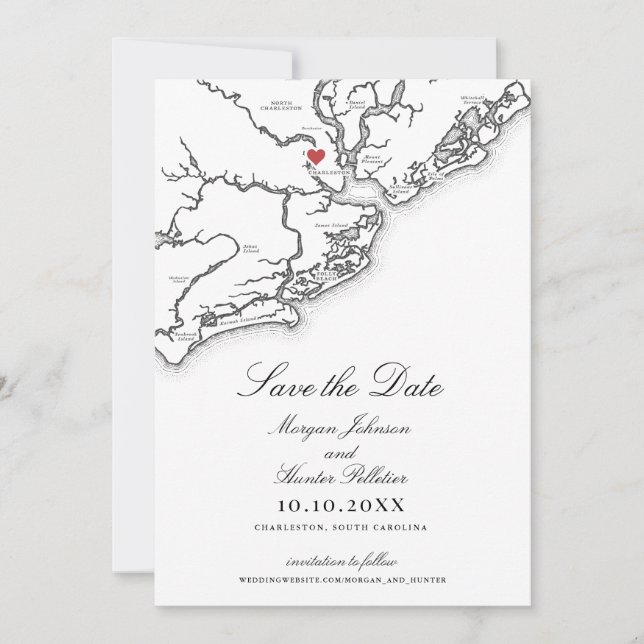 Save The Date Charleston SC Elegant Mariage noir et blanc (Devant)
