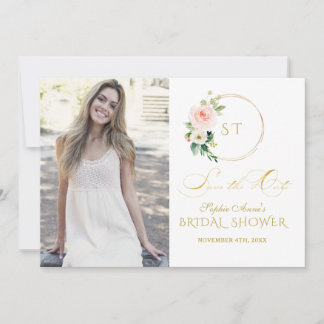 Save The Date Charm rose Fleurs blanches or