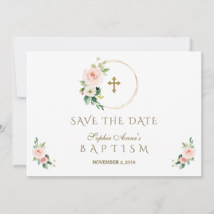Save The Date Charm rose Fleurs Blush Gold Girl Baptême
