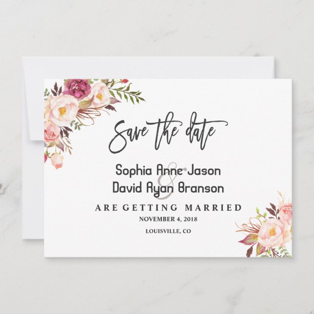 Save The Date Charme Aquarelle Blush Rose Floral Enregistrer La  (Devant)