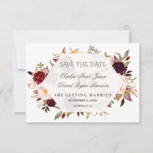 Save The Date Charme Bourgogne Rouge Marsala Floral Enregistrer 