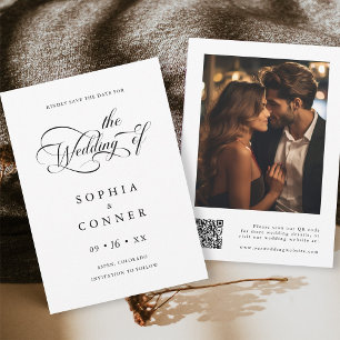 Save The Date Charme élégant Script Mariage photo QR Code