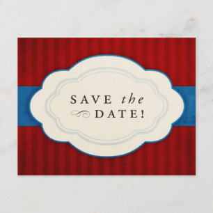 Save The Date Charme vintage Rouge, Blanc et Bleu Enregistrer le