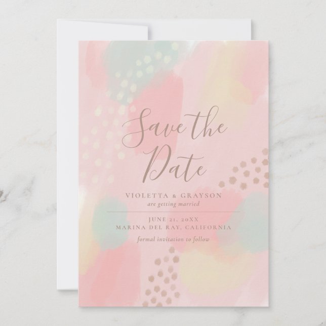 Save The Date Charming Pink Pastel Mariage d'art Abstrait (Devant)