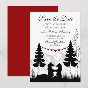 Save The Date Charming Silhouette Mountain Bear Couple Mariage