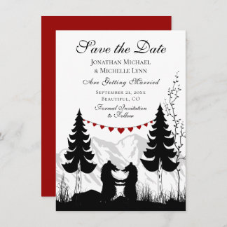 Save The Date Charming Silhouette Mountain Bear Couple Mariage
