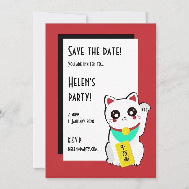 Save The Date Chat Chanceux Chinois Enregistrer La Date (Devant)