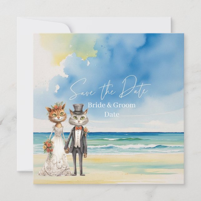 Save The Date Chat Mariage Plage Mariage Thème (Devant)