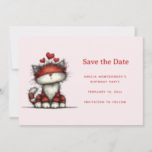 Save The Date Chat mignon avec des cœurs d'amour rouges