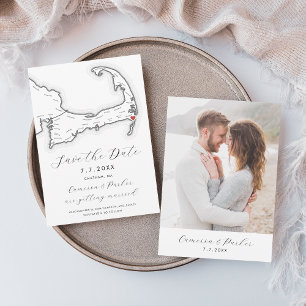 Save The Date Chatham MA Cape Cod Map Mariage noir et blanc