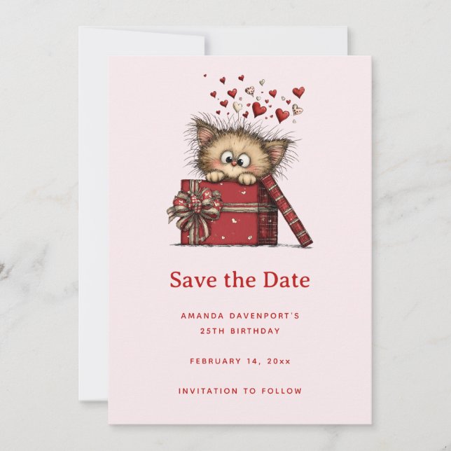 Save The Date Chaton de dessin animé mignon dans une boîte avec  (Devant)
