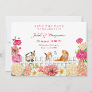 Save The Date Chats mignons fleurs mariage
