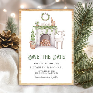 Save The Date Cheminée de Noël blanc Mariage photo