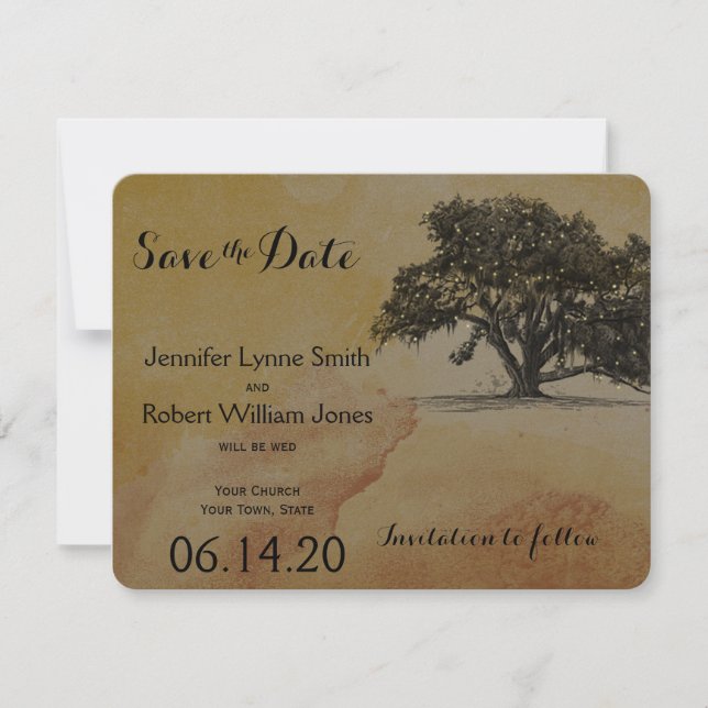 Save The Date Chêne d'automne Arbre de chaîne lumières Mariage E (Devant)