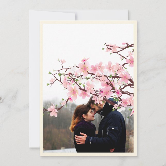 Save The Date Cherry Blossom PHOTO Mariage rose blanc (Dos)
