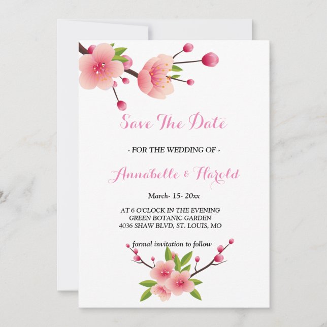 Save The Date Cherry Blossom rose Blanc floral enregistrer la da (Devant)