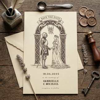 Save The Date Chevalier gothique médiéval Mariage sépia