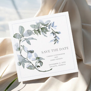 Save The Date Chic aquarelle bleu doux vert sauge floral 