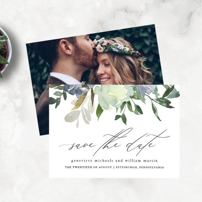 Save The Date Chic aquarelle Floral et Feuille Mariage photo (Créateur téléchargé)